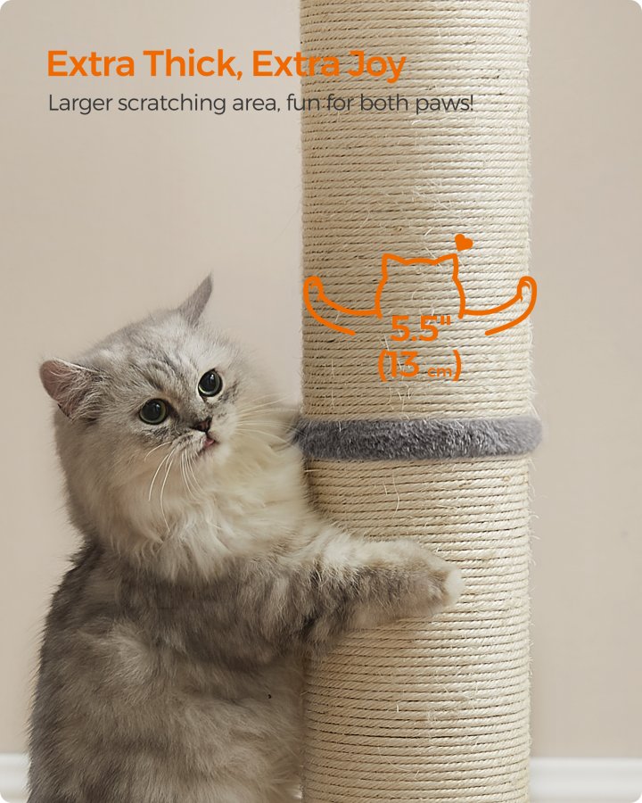 FEANDREA Kradsetr� til Katte, 89 cm h�jt kradsetr� til mellemstore og store katte, sisal kradsetr�, fjederpompon med indbygget klokke, duegr� UPCA041G01