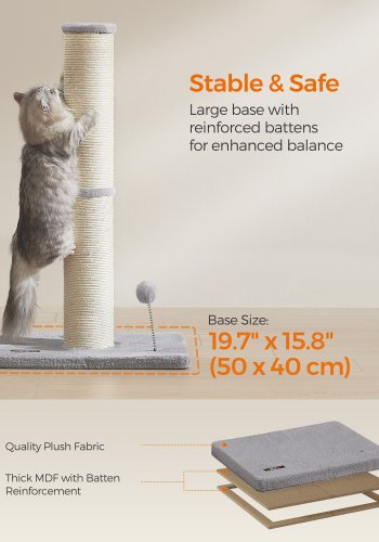 FEANDREA Kradsetr� til Katte, 89 cm h�jt kradsetr� til mellemstore og store katte, sisal kradsetr�, fjederpompon med indbygget klokke, duegr� UPCA041G01