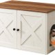 FEANDREA kattebakke, skjult kattebakkem�bel med aftagelig skillev�g, indend�rs kattehus, sidebord, 89 x 51 x 49 cm, honningbrun og rustik hvid UPCL002P01