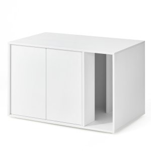 SONGMICS HOME Superhurtig v�rkt�jsfri montering, kattebakke, kattehus, til store katte, tryk-for-at-�bne d�re, display sidebord, sofabord, minimalistisk moderne, snehvid PCL013W01
