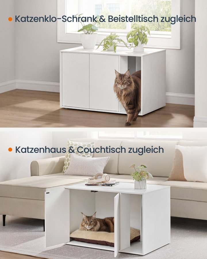 SONGMICS HOME Superhurtig v�rkt�jsfri montering, kattebakke, kattehus, til store katte, tryk-for-at-�bne d�re, display sidebord, sofabord, minimalistisk moderne, snehvid PCL013W01