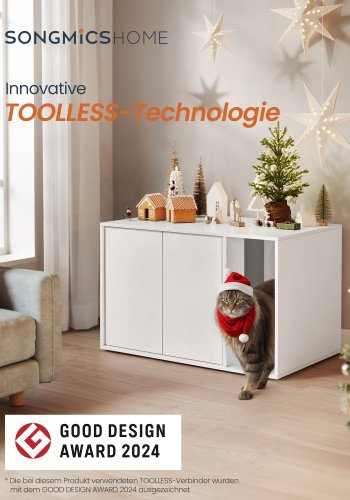 SONGMICS HOME Superhurtig v�rkt�jsfri montering, kattebakke, kattehus, til store katte, tryk-for-at-�bne d�re, display sidebord, sofabord, minimalistisk moderne, snehvid PCL013W01