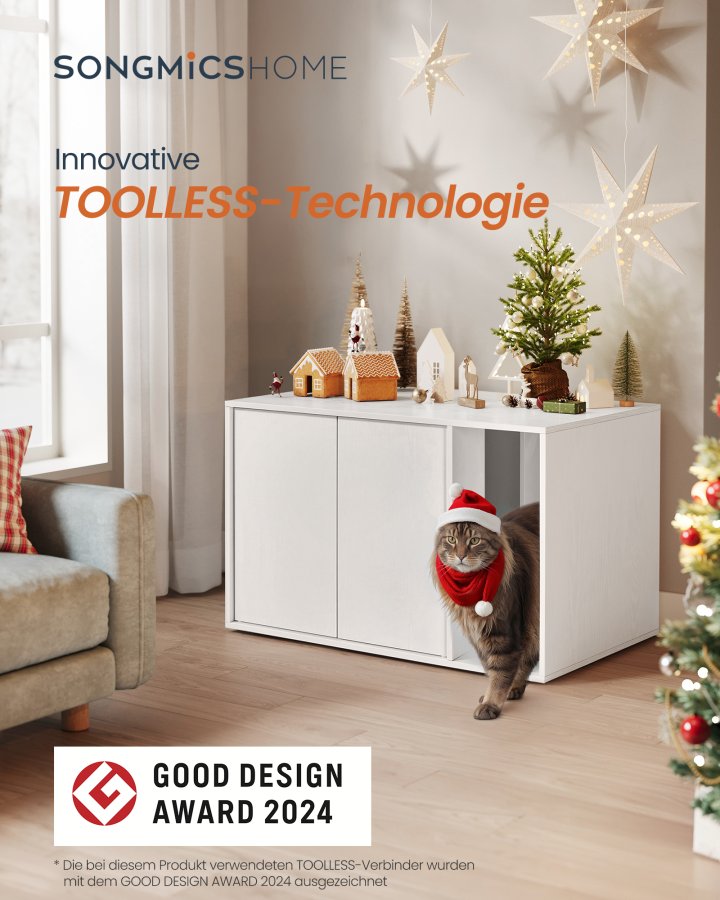 SONGMICS HOME Superhurtig v�rkt�jsfri montering, kattebakke, kattehus, til store katte, tryk-for-at-�bne d�re, display sidebord, sofabord, minimalistisk moderne, snehvid PCL013W01
