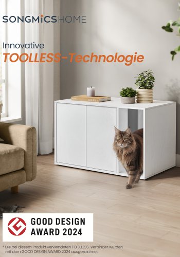 SONGMICS HOME Superhurtig v�rkt�jsfri montering, kattebakke, kattehus, til store katte, tryk-for-at-�bne d�re, display sidebord, sofabord, minimalistisk moderne, snehvid PCL013W01