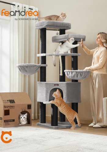 FEANDREA Stor kl�str�d, kl�str�d i flera niv�er f�r katt, XXL, 55 x 55 x 186,7 cm, sisalstolpar i diameter, Maine Coon-katter, duvgr� och bl�cksvart PCT008G02
