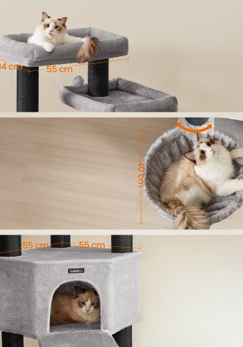 FEANDREA Stort kradsetr�, kattet�rn i flere niveauer, XXL, 55 x 55 x 186,7 cm, sisalstolper i diameter, Maine Coon-katter, duegr� og bl�ksort PCT008G02