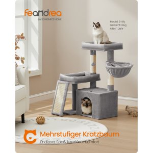 FEANDREA Kradsetr�st�rn Condo med 2 senge, kradsetr�er og rampe, til sm� og mellemstore katte, duegr� PCT013GD01