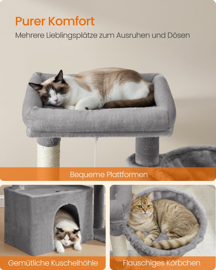 FEANDREA Kradsetr�st�rn Condo med 2 senge, kradsetr�er og rampe, til sm� og mellemstore katte, duegr� PCT013GD01