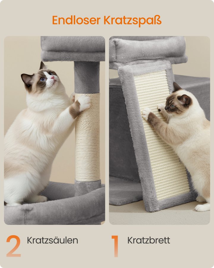 FEANDREA Kradsetr�st�rn Condo med 2 senge, kradsetr�er og rampe, til sm� og mellemstore katte, duegr� PCT013GD01