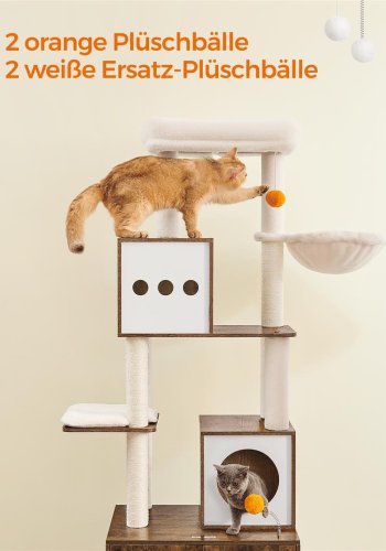 FEANDREA Kradsetr� til Katte med Kattebakke 185 cm H�j Kradsetr� til Katte Kradsetr�splatform Vaskbar Pude Vintage Brun PCT116X01