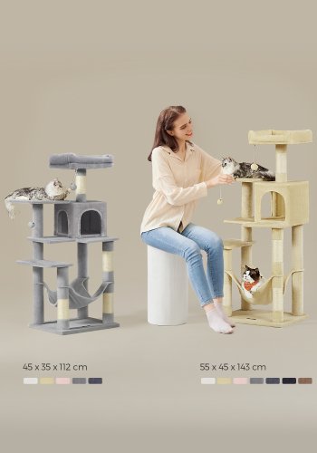 FEANDREA PCT161M01 Kradsetr� H�jde 143 cm Leget�rn til Katte med 4 Kradsetr�er, 2 Platforme, 1 Kennel, 1 H�ngek�je, 2 Pomponer, Plysstof, Flere Niveauer, Beige