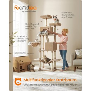 FEANDREA Kradsetr�, 206 cm stort kattet�rn med 13 kradsetr�er, 1 kradserampe, 2 siddepinde, 2 huler, kurv, h�ngek�je, pomponer, kamelbrun PCT190K01V1