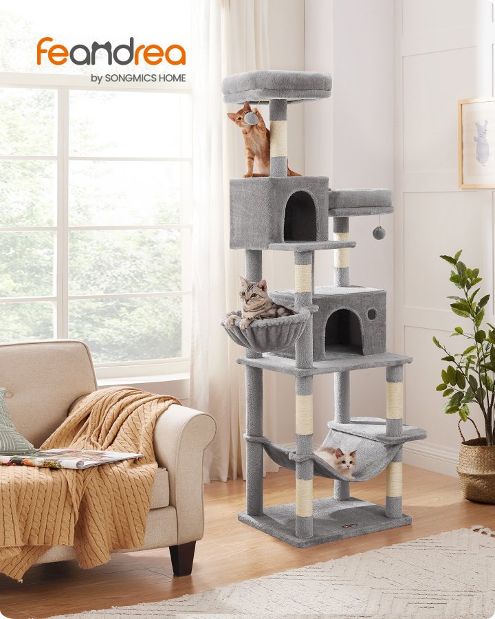 FEANDREA PCT196W01 Kattet�rn, Slankt Kattet�rn, Store Katte, Station�r, Pladsbesparende, Nem Klatring, Stor H�ngek�je, Eliminerer Mangel p� Motion, Flere Hoveder 199 cm H�jde