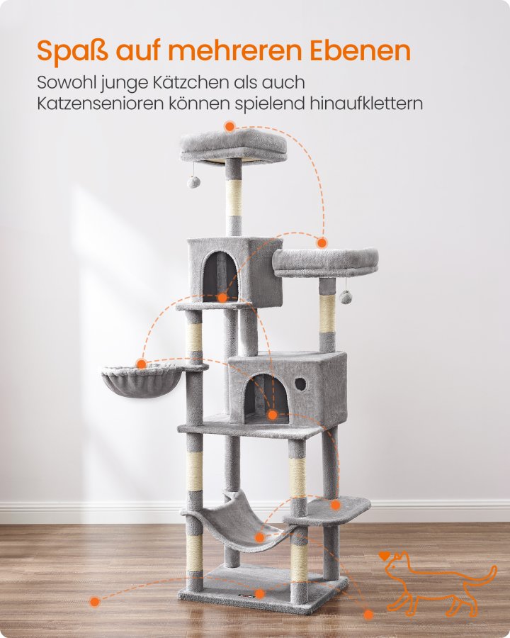FEANDREA PCT196W01 Kattet�rn, Slankt Kattet�rn, Store Katte, Station�r, Pladsbesparende, Nem Klatring, Stor H�ngek�je, Eliminerer Mangel p� Motion, Flere Hoveder 199 cm H�jde
