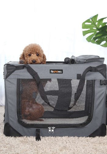 FEANDREA hundtransport, hopf&auml;llbar - gr�tt tyg och st�l (70x 52x52)