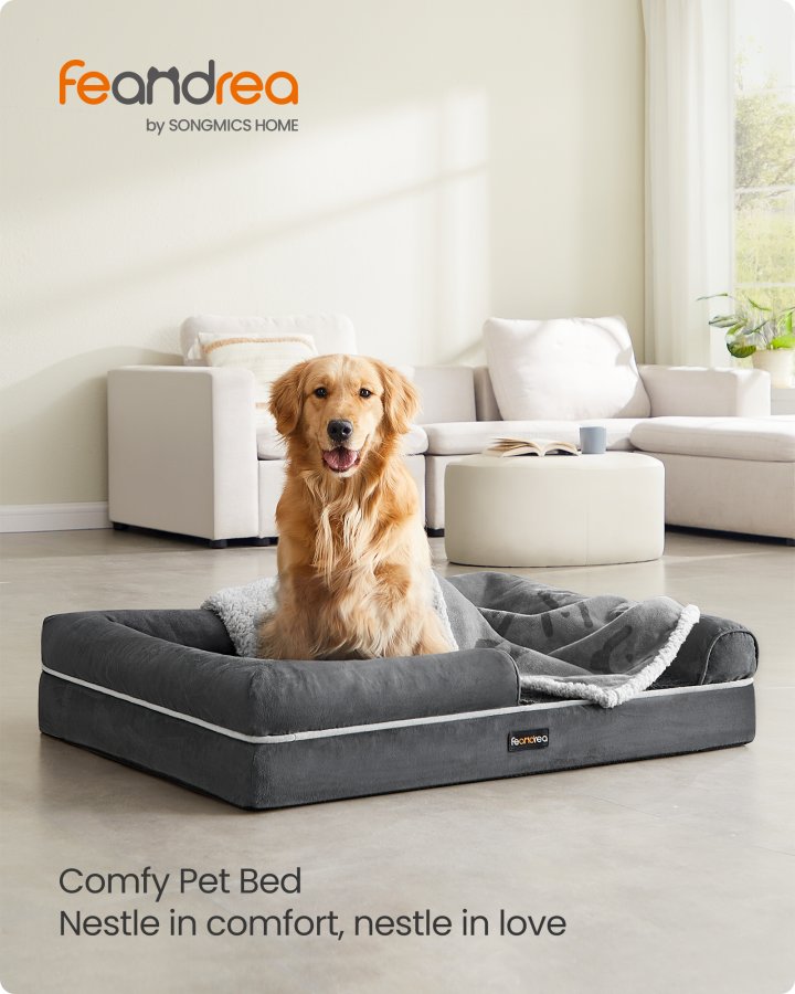 FEANDREA Hundeseng, Ortop�disk Hundeseng, Stor Hundeseng Vandt�t, Aftageligt Vaskbart Betr�k Hundesofa med Skridsikker Bund, H�vede Kanter, 42 x 32 x 8 Tommer, M�rkegr� UPGW077G01V1