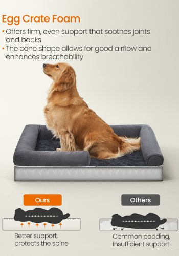 FEANDREA hundeseng, ortopedisk hundeseng, stor hundeseng vanntett, avtakbart vaskbart trekk, hundesofa med sklisikker bunn, hevede kanter, 42 x 32 x 8 tommer, m�rkegr� UPGW077G01V1