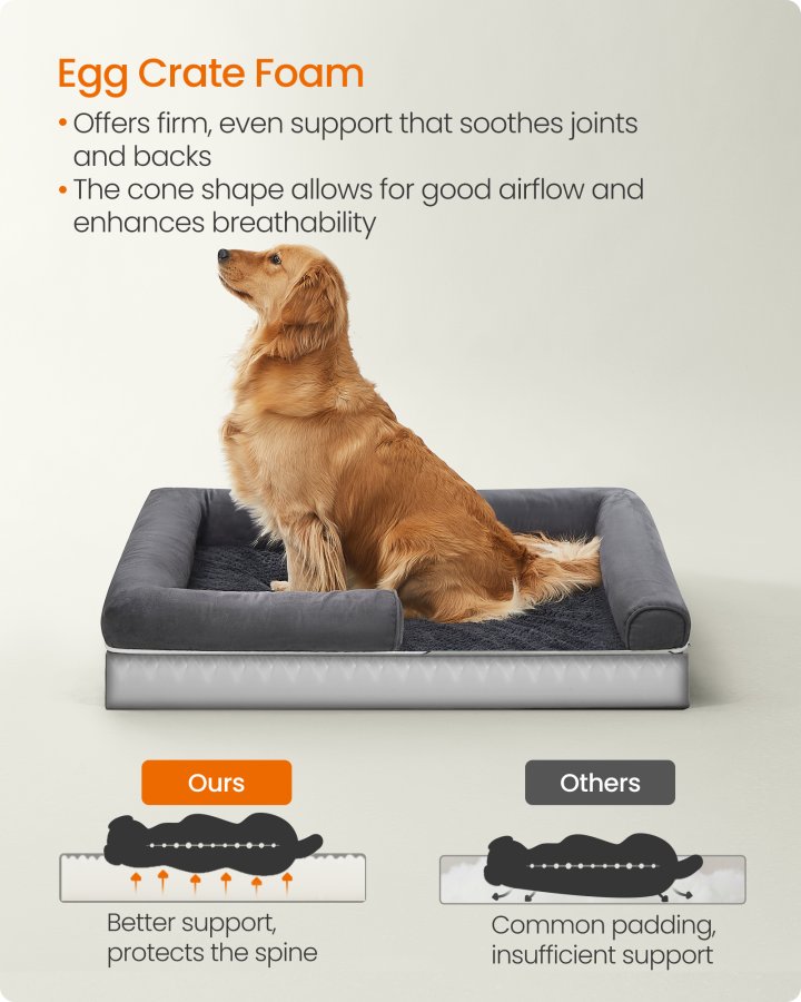 FEANDREA Hundeseng, Ortop�disk Hundeseng, Stor Hundeseng Vandt�t, Aftageligt Vaskbart Betr�k Hundesofa med Skridsikker Bund, H�vede Kanter, 42 x 32 x 8 Tommer, M�rkegr� UPGW077G01V1