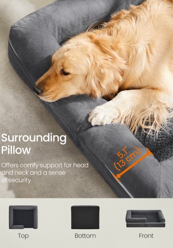 FEANDREA Hundeseng, Ortop�disk Hundeseng, Stor Hundeseng Vandt�t, Aftageligt Vaskbart Betr�k Hundesofa med Skridsikker Bund, H�vede Kanter, 42 x 32 x 8 Tommer, M�rkegr� UPGW077G01V1