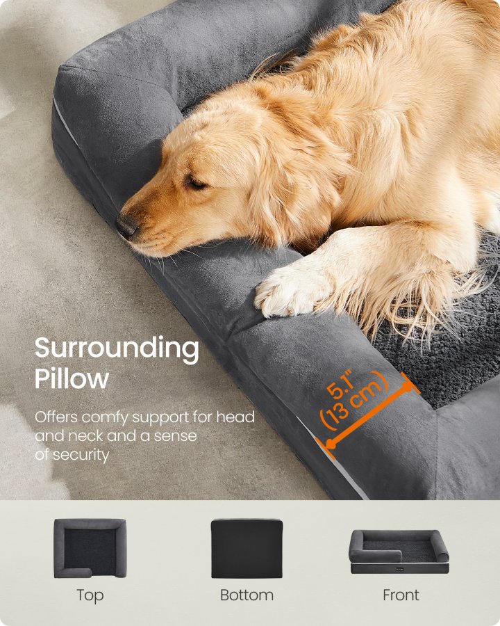 FEANDREA Hundeseng, Ortop�disk Hundeseng, Stor Hundeseng Vandt�t, Aftageligt Vaskbart Betr�k Hundesofa med Skridsikker Bund, H�vede Kanter, 42 x 32 x 8 Tommer, M�rkegr� UPGW077G01V1