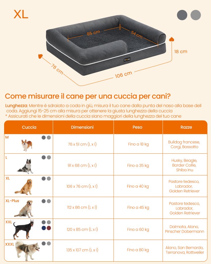FEANDREA Hundeseng, Ortop�disk Hundeseng, Stor Hundeseng Vandt�t, Aftageligt Vaskbart Betr�k Hundesofa med Skridsikker Bund, H�vede Kanter, 42 x 32 x 8 Tommer, M�rkegr� UPGW077G01V1