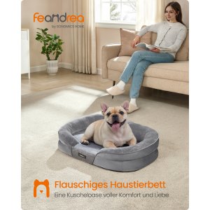 FEANDREA PGW281G01 Hundeseng til mellemstore hunde, 76 x 51 x 18 cm, ortop�disk, vandt�t inderlag, h�vede kanter, aftageligt, vaskbart betr�k, skridsikker, lysegr�