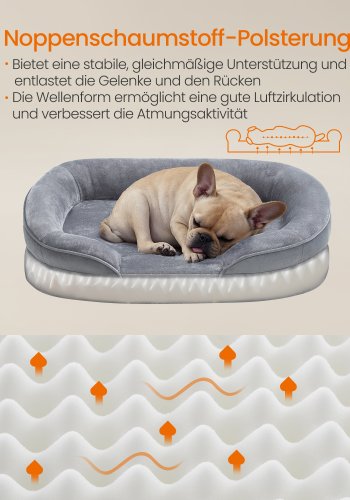 FEANDREA PGW281G01 Hundeseng til mellemstore hunde, 76 x 51 x 18 cm, ortop�disk, vandt�t inderlag, h�vede kanter, aftageligt, vaskbart betr�k, skridsikker, lysegr�