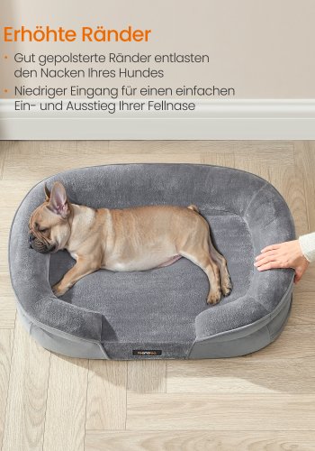 FEANDREA PGW281G01 Hundeseng til mellemstore hunde, 76 x 51 x 18 cm, ortop�disk, vandt�t inderlag, h�vede kanter, aftageligt, vaskbart betr�k, skridsikker, lysegr�