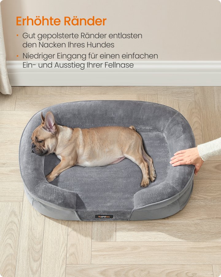 FEANDREA PGW281G01 Hundeseng til mellemstore hunde, 76 x 51 x 18 cm, ortop�disk, vandt�t inderlag, h�vede kanter, aftageligt, vaskbart betr�k, skridsikker, lysegr�