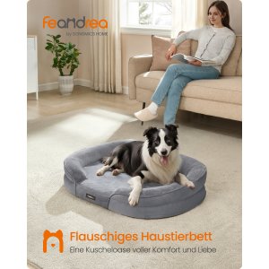 FEANDREA Hundeseng, Stor Ortop�disk Hundesofa, 91 x 68 x 18 cm, �ggeburskum, Vandt�t For, H�vede Kanter, Aftageligt og Maskinvaskbart Betr�k, Skridsikker, Lysegr� PGW282G01