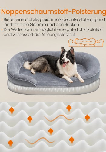 FEANDREA Hundeseng, Stor Ortop�disk Hundesofa, 91 x 68 x 18 cm, �ggeburskum, Vandt�t For, H�vede Kanter, Aftageligt og Maskinvaskbart Betr�k, Skridsikker, Lysegr� PGW282G01