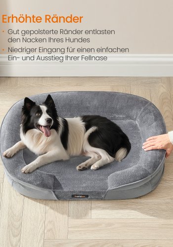 FEANDREA Hundeseng, Stor Ortop�disk Hundesofa, 91 x 68 x 18 cm, �ggeburskum, Vandt�t For, H�vede Kanter, Aftageligt og Maskinvaskbart Betr�k, Skridsikker, Lysegr� PGW282G01