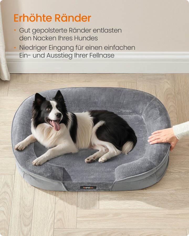 FEANDREA Hundeseng, Stor Ortop�disk Hundesofa, 91 x 68 x 18 cm, �ggeburskum, Vandt�t For, H�vede Kanter, Aftageligt og Maskinvaskbart Betr�k, Skridsikker, Lysegr� PGW282G01