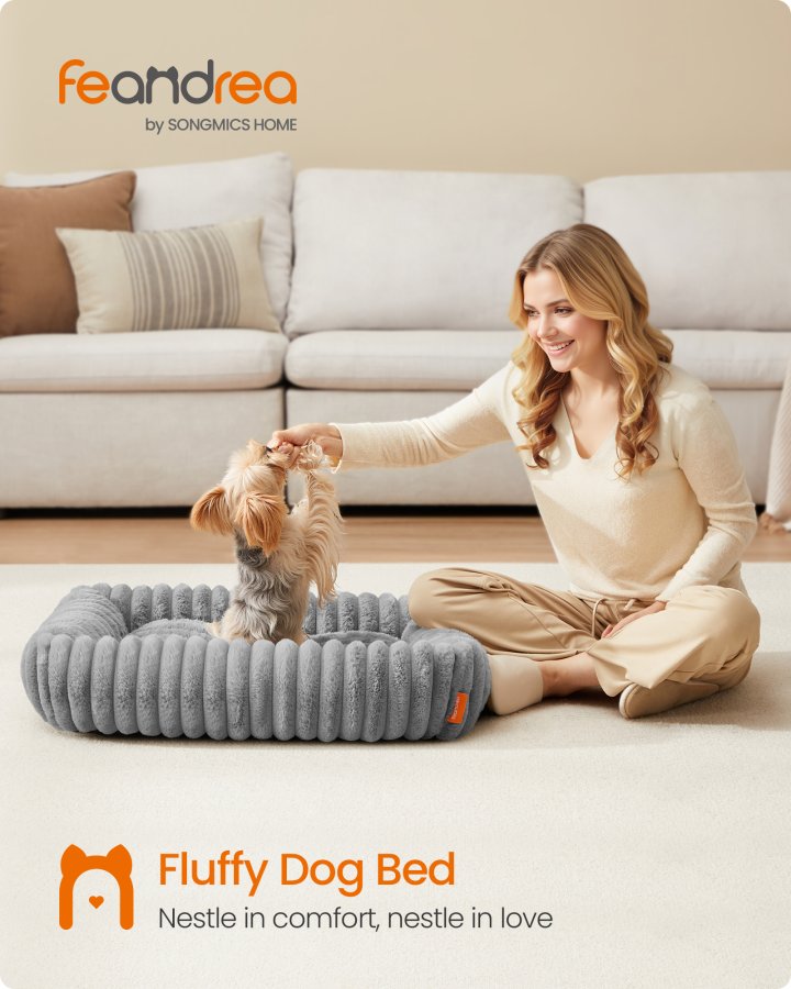 FEANDREA Hundeseng, Mellem Hundesofa, Bl�d Polstring, Vaskbar, 71 x 55 x 18 cm, Duegr� PGW311GD01