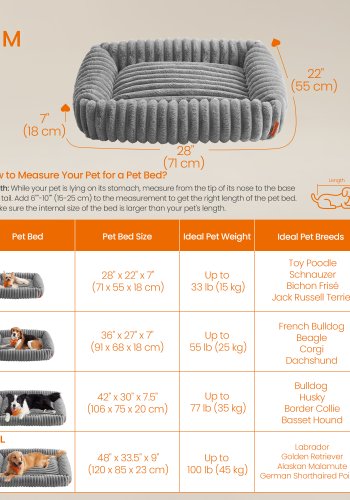 FEANDREA Hundeseng, Mellem Hundesofa, Bl�d Polstring, Vaskbar, 71 x 55 x 18 cm, Duegr� PGW311GD01