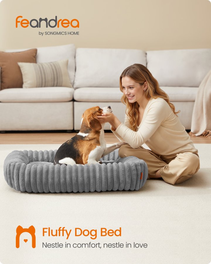 FEANDREA Hundeseng, Stor Hundesofa, Bl�d Polstring, Vaskbar, 91 x 68 x 18 cm, Duegr� PGW312GD01