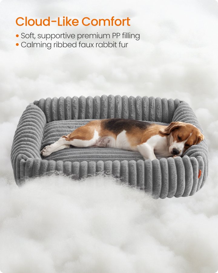 FEANDREA Hundeseng, Stor Hundesofa, Bl�d Polstring, Vaskbar, 91 x 68 x 18 cm, Duegr� PGW312GD01