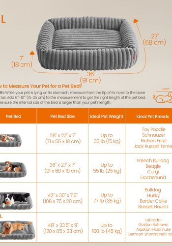 FEANDREA Hundeseng, Stor Hundesofa, Bl�d Polstring, Vaskbar, 91 x 68 x 18 cm, Duegr� PGW312GD01
