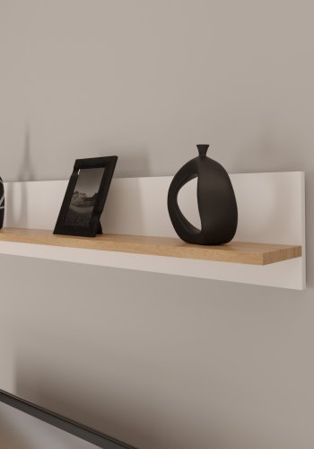 KOCOT Denver Wandregal, rechteckig - weiße und natürliche Hickory-Spanplatte