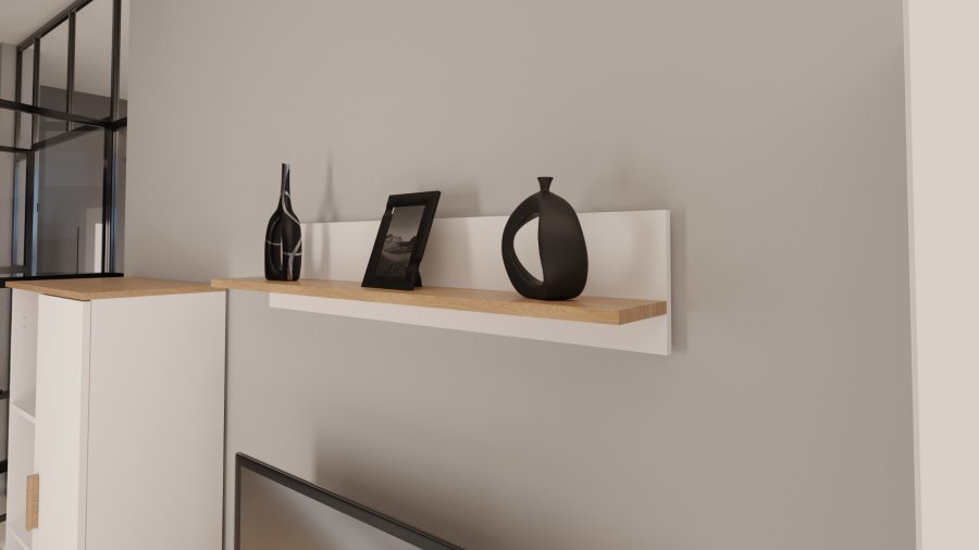 KOCOT Denver Wandregal, rechteckig - weiße und natürliche Hickory-Spanplatte