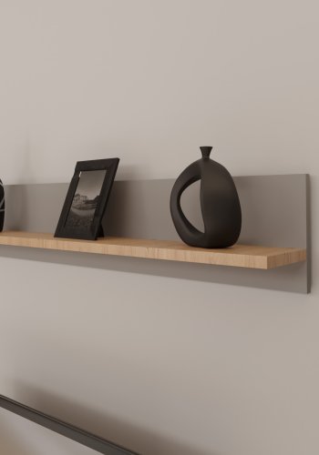 KOCOT Denver Wandregal, rechteckig - Chinchillagrau und natürliche Hickory-Spanplatte