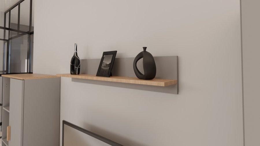 KOCOT Denver Wandregal, rechteckig - Chinchillagrau und natürliche Hickory-Spanplatte