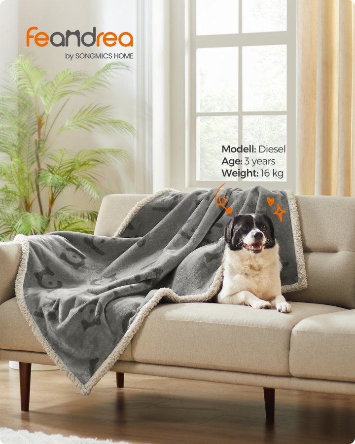 FEANDREA Vandt�t Hundet�ppe, Sherpa Fleece K�ledyrst�ppe til Sm� og Mellemstore Hunde, Katte, 127 x 101 cm, L, Maskinvaskbar, Vendbar Hundesofabetr�k, Gr� PPB050G01