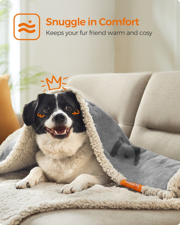 FEANDREA Vandt�t Hundet�ppe, Sherpa Fleece K�ledyrst�ppe til Sm� og Mellemstore Hunde, Katte, 127 x 101 cm, L, Maskinvaskbar, Vendbar Hundesofabetr�k, Gr� PPB050G01