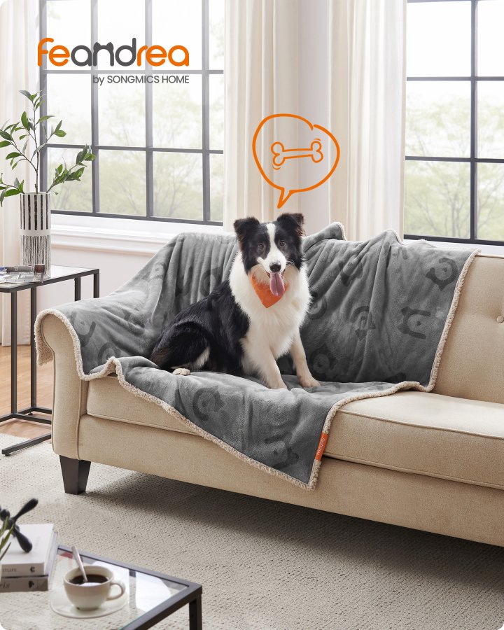FEANDREA Vandt�t Hundet�ppe, Sherpa Fleece K�ledyrst�ppe til Mellemstore og Store Hunde, Katte, 152 x 127 cm, XL, Maskinvaskbar, Vendbar Hundesofabetr�k, Gr� PPB060G01