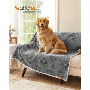 FEANDREA Vandt�t Hundet�ppe, Sherpa Fleece K�ledyrst�ppe til Store og Ekstra Store Hunde, Katte, 203 x 152 cm, XXL, Maskinvaskbar, Vendbar Hundesofabetr�k, Gr� PPB080G01