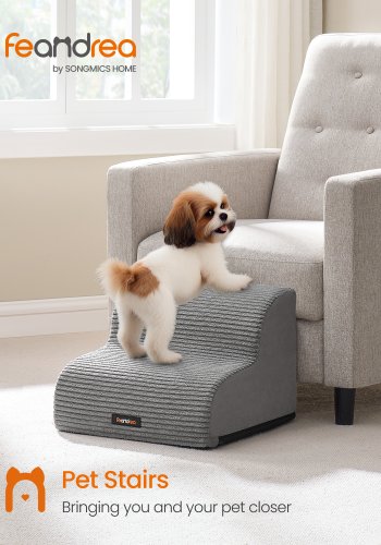 FEANDREA 2-trinns hundetrapp, hundetrapp til seng, sofa, vanntett kj�ledyrtrapp med sklisikker design, slak helling, avtakbart vaskbart trekk, h�ndtak, duegr� PPS002G01