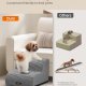 FEANDREA 2-trins hundetrappe, hundetrappe til seng, sofa, vandt�t k�ledyrstrappe med skridsikkert design, blid h�ldning, aftageligt vaskbart betr�k, h�ndtag, duegr� PPS002G01