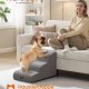 FEANDREA 3-trins hundetrappe, hundetrappe til seng, sofa, vandt�t k�ledyrstrappe med skridsikkert design, blid h�ldning, aftageligt vaskbart betr�k, h�ndtag, duegr� PPS003G01