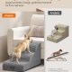 FEANDREA 3-trins hundetrappe, hundetrappe til seng, sofa, vandt�t k�ledyrstrappe med skridsikkert design, blid h�ldning, aftageligt vaskbart betr�k, h�ndtag, duegr� PPS003G01